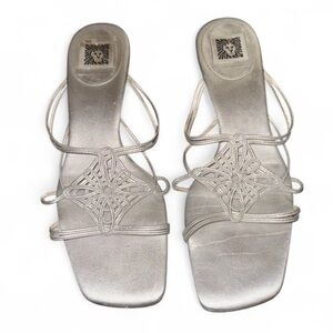 Anne Klein Silver Strappy Sandals Size 7.5 Y2K Made in Italy
